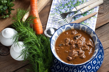 Canvas Print - Goulash soup with pork and mushrooms.