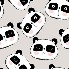 Wall Mural - Seamless pattern with cute panda face