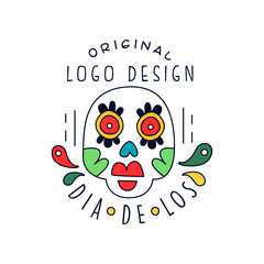 Sticker - Dia De Los original logo design, traditional Mexican Day of the Dead holiday party decoration banner, greeting card or invitation hand drawn vector Illustration