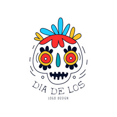 Wall Mural - Dia De Los logo, Mexican Day of the Dead holiday poster with sugar skull and maracas, party banner, poster, greeting card or invitation hand drawn vector Illustration