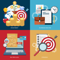Wall Mural - Concept for investment, business analysis, pay per click and strategy. Flat vector illustration