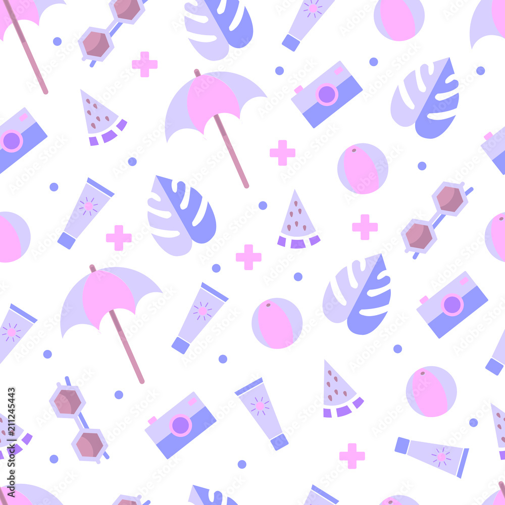 Seamless summer vector pattern. Hello summer. Summer elements.Pattern ...
