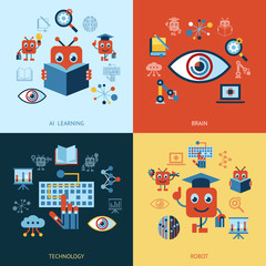 Wall Mural - Artificial intelligence self learning icon set