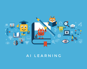 Artificial intelligence self learning icon set