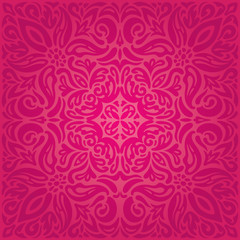 Wall Mural - Retro floral red vector pattern wallpaper background fashion invitation mandala design template in vintage style