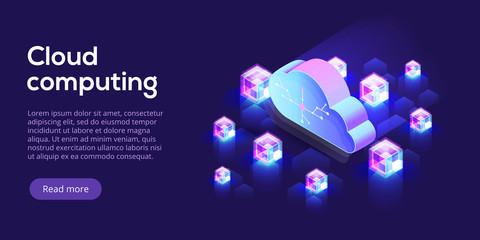 Wall Mural - cloud computing or storage isometric vector illustration. 3d hosting servers or datacenter backgroun