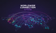Worldwide internet social communication. Data stream trajectory, cloud computing abstract background. Global network