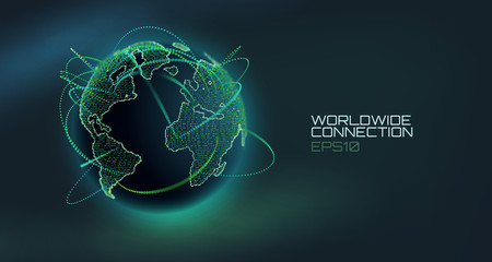 worldwide connection abstract vector globe. telecommunication technology line with trajectory of inf