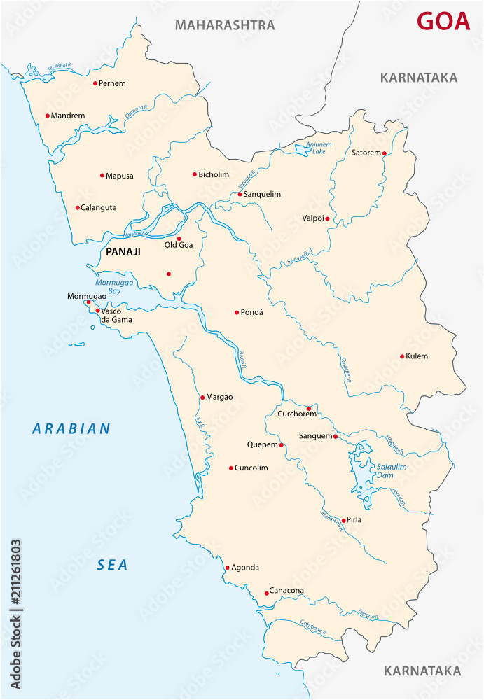 goa vector map, india Stock Vector | Adobe Stock