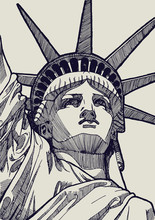 Liberty Statue In New York, USA Ink Drawing Illustration