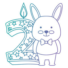 cute number two candle with rabbit character