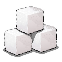 Pile Of Sugar Cubes Of Refined Sugar Isolated On White Background. Vector Cartoon Close-up Illustration.
