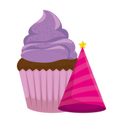 Canvas Print - sweet cupcake pastry with party hat