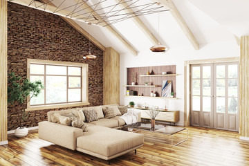 Interior of modern living room 3d rendering