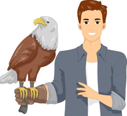 Poster - Man Exotic Pet American Eagle Illustration