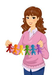 Canvas Print - Girl Teacher LGBT Paper Dolls Illustration