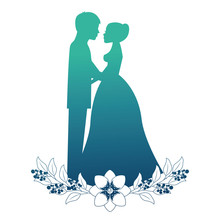 Married Couple Silhouette With Floral Decoration Vector Illustration Design