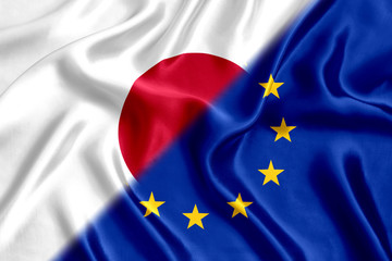 Flag Japan and European Union silk