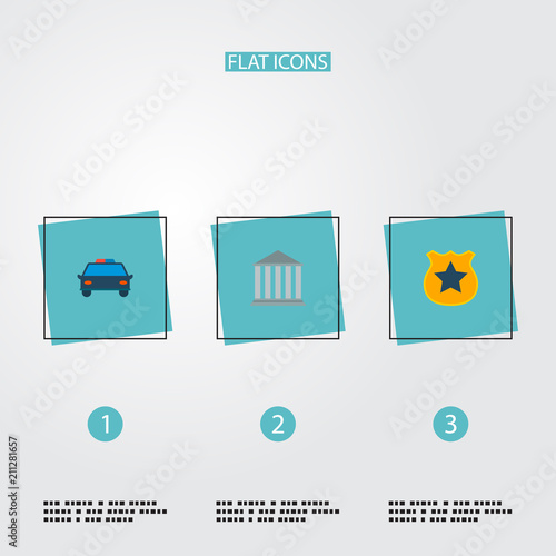 Fotografie, Obraz Set of crime icons flat style symbols with court, police badge, automobile and other icons for your web mobile app logo design