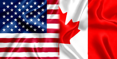 Wall Mural - Flag of USA and Canada silk