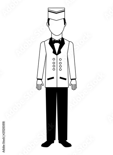 Fotografie, Obraz bellboy hotel service in uniform vector illustration black and white
