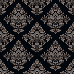  Vector damask seamless pattern background. Classical luxury old fashioned damask ornament, royal victorian seamless texture for wallpapers, textile, wrapping. Exquisite floral baroque template.
