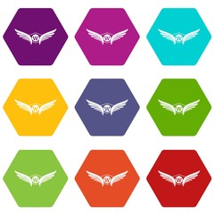 Wall Mural - Animal wing icons 9 set coloful isolated on white for web