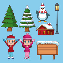 Sticker - Set of winter cartoons collection vector illustration graphic design