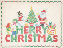 Merry Christmas Retro Cross Stitch Needle Work Background