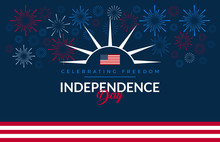 Happy 4th Of July Fireworks - Independence Day USA Blue Background With The United States Flag And 4th Of July Typography - Vector Illustration