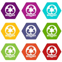 Wall Mural - Recycling icons 9 set coloful isolated on white for web