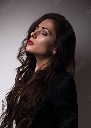 Thinking Emotion Beautiful Woman Profile With Closed Eyes