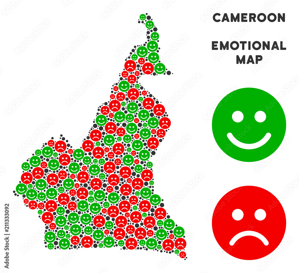 Happiness and sorrow African Cameroon map composition of emojis in ...