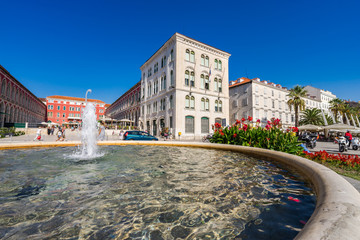 Poster - The Mediterranean square and the Riva (sea promenade) on a summer day in Split, Croatia