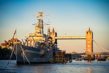 HMS Belfast And Tower Bridge At Sunset