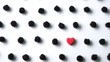 Little red heart in black pom poms polka dot on white background