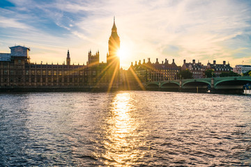 Canvas Print - Big Ben at sunset with sun flare