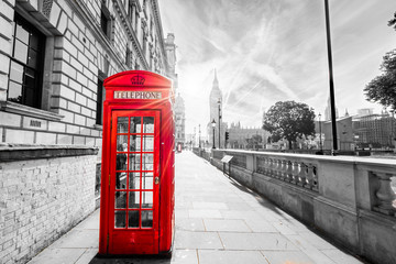 Sticker - Vintage view of red telephone box and Big Ben