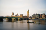 Fototapeta Londyn - Big Ben and Westminster parliament viewed across river Thames