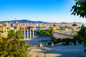 Canvas Print - Spain square or Placa De Espanya at sunny morning in Barcelona, Spain