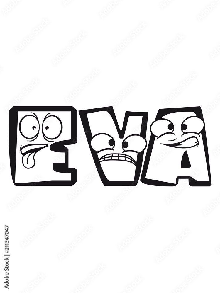 eva weiblich vorname mädchen schwanger baby kind nachwuchs geburt buchstabe name schreiben cartoon comic gesicht lustig lebendig logo cool ABC