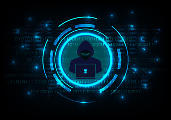 Cyber Security Concept : Hacker on world map futuristic background