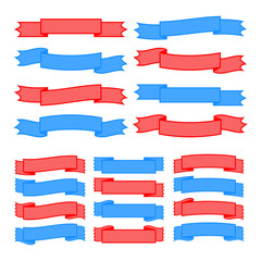 Wall Mural - Set of colored isolated long and short ribbon banners on white background. Simple flat vector illustration. With space for text. Suitable for infographics, design, advertising, holidays, labels.