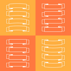 Wall Mural - A set of isolated banner ribbons with a white stroke on a yellow and orange background. Simple flat vector illustration. With space for text. Suitable for infographics, design, 