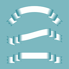 Wall Mural - Set of vintage curved isolated ribbons banners on a green background. Simple flat vector illustration. With space for text. Suitable for infographics, design, advertising, holidays, labels.