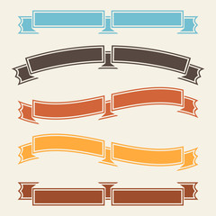 Wall Mural - Set of colored double vintage curved isolated ribbons banners on a light background. Simple flat vector illustration. With space for text. Suitable for infographics