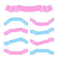Wall Mural - Set of cute curved isolated ribbons banners on white background. Simple flat vector illustration. With space for text. Suitable for infographics, design, advertising, holidays, labels.