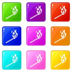 Sticker - Match flame icons of 9 color set isolated vector illustration