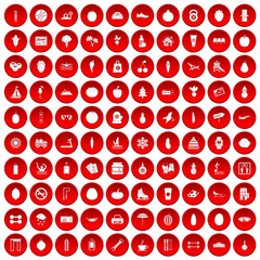 100 wellness icons set in red circle isolated on white vector illustration