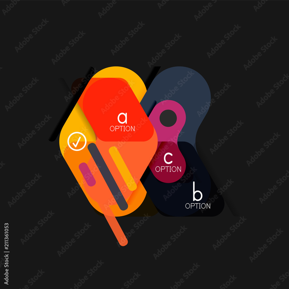 Flat design geometric infographics, arrow shape vector sticker or label ...